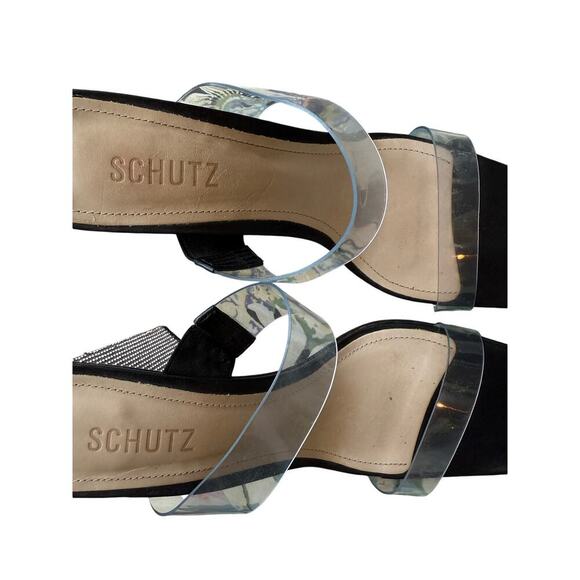 Schutz Ariellen Vinyl Rhinestone Chunky Triangle Platform Heel Sandals size 9.5 - Picture 3 of 8
